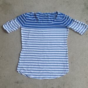 New York & Company cut out top blue white stripe extra small